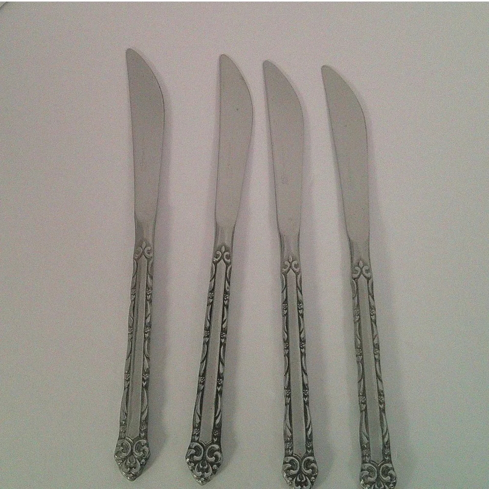 Ekco Eterna‎ Stainless Steel Butter Knives Set of 4 Japan Vintage Floral Pattern